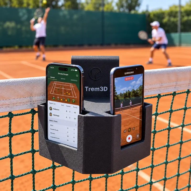 Suporte Duplo 3D para Celular na Rede de Tênis